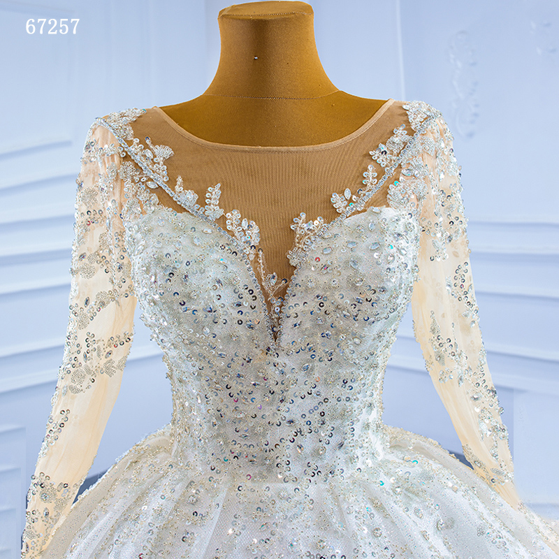 Luxury wedding dress 2022 Long Sleeve beading pearls sexy with train bridal dress